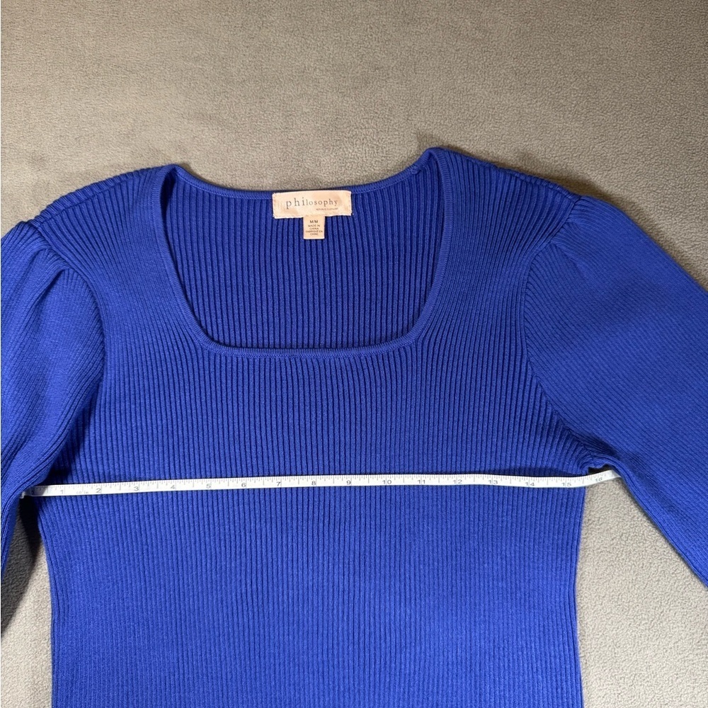 Philosophy Ribbed Royal Blue Sweater Shirt with Puffy Sleeves - Picture 4 of 12